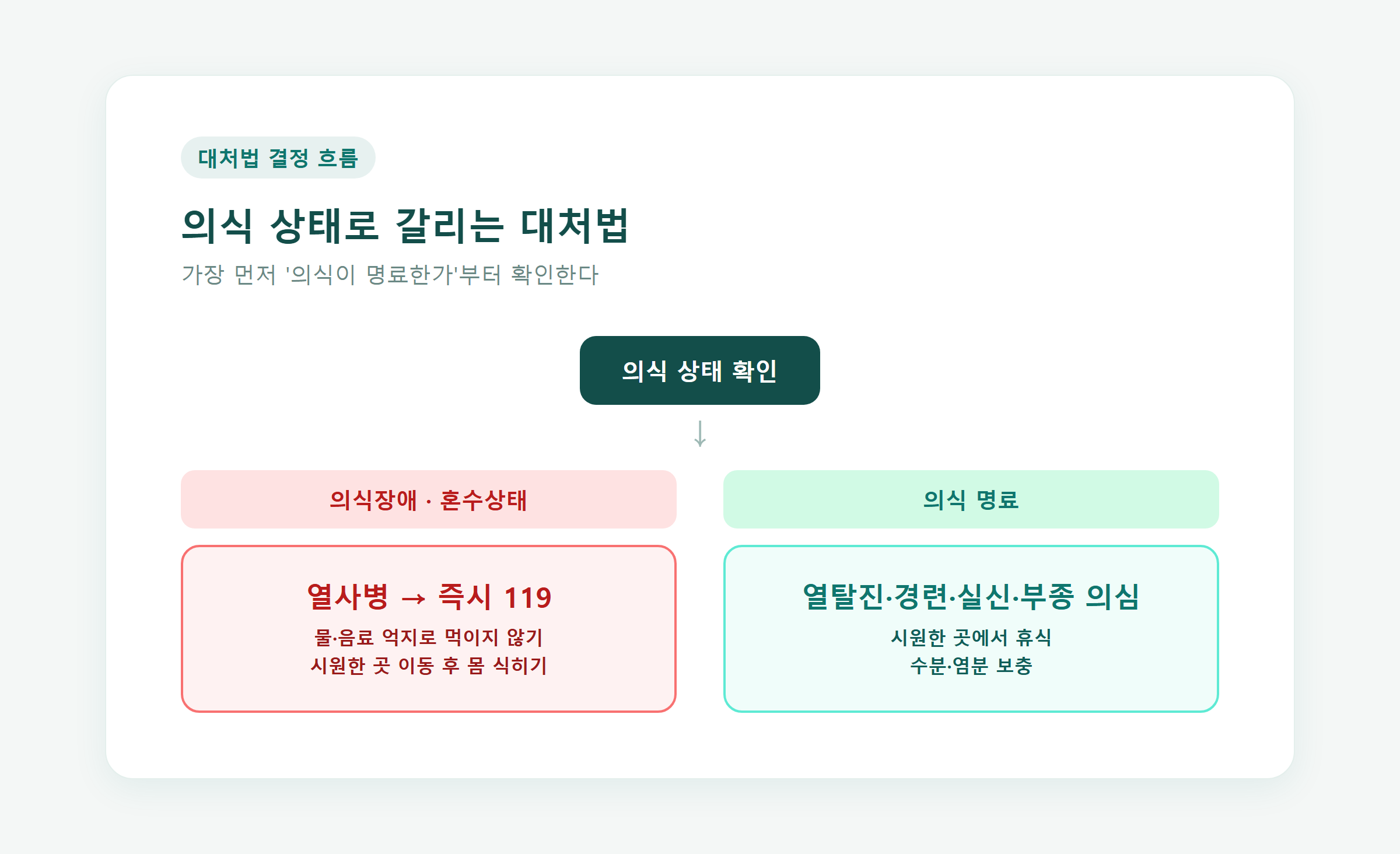 의식 상태를 기준으로 온열질환 대처법이 갈리는 흐름