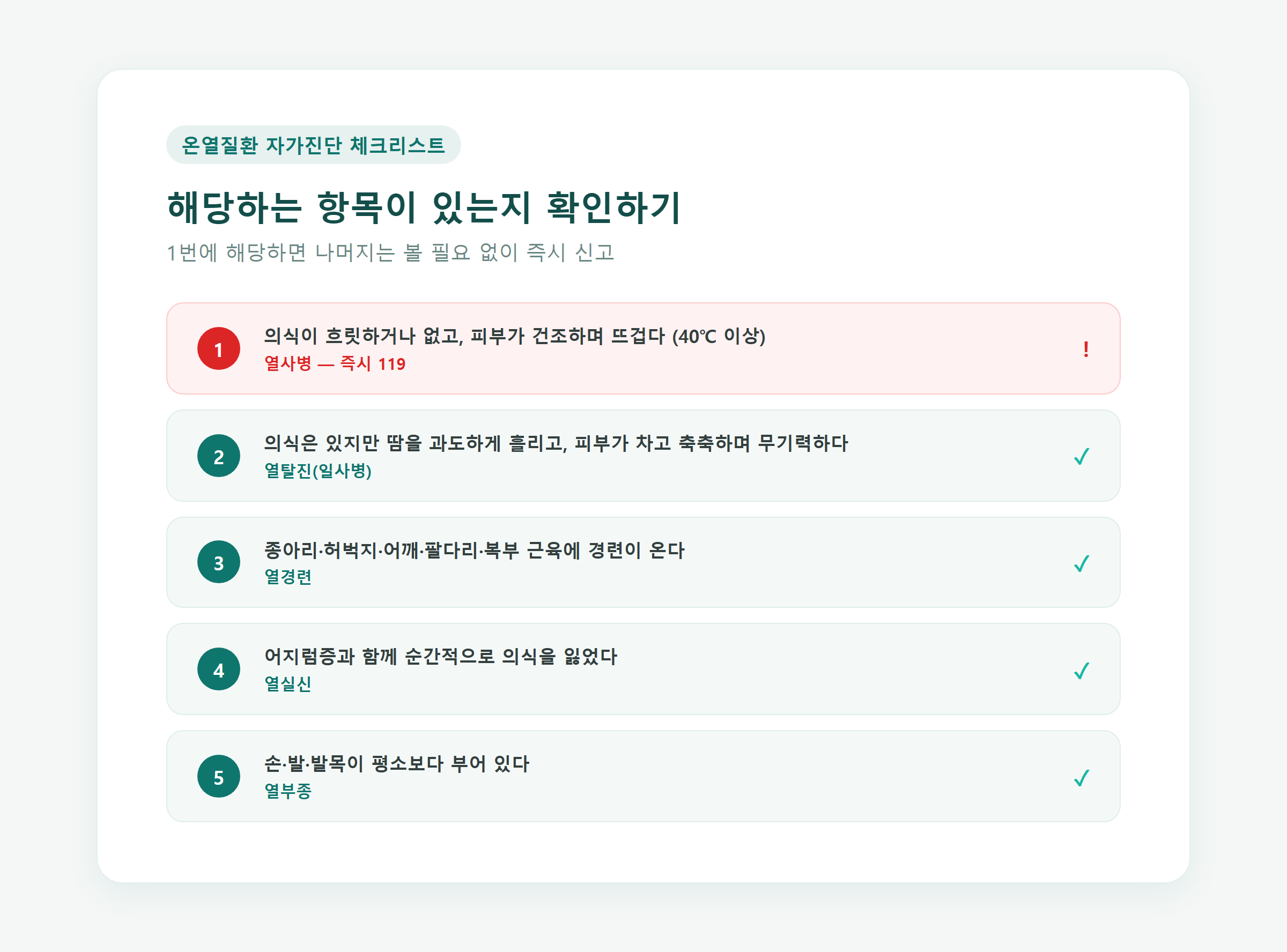 온열질환 자가진단 체크리스트 5가지