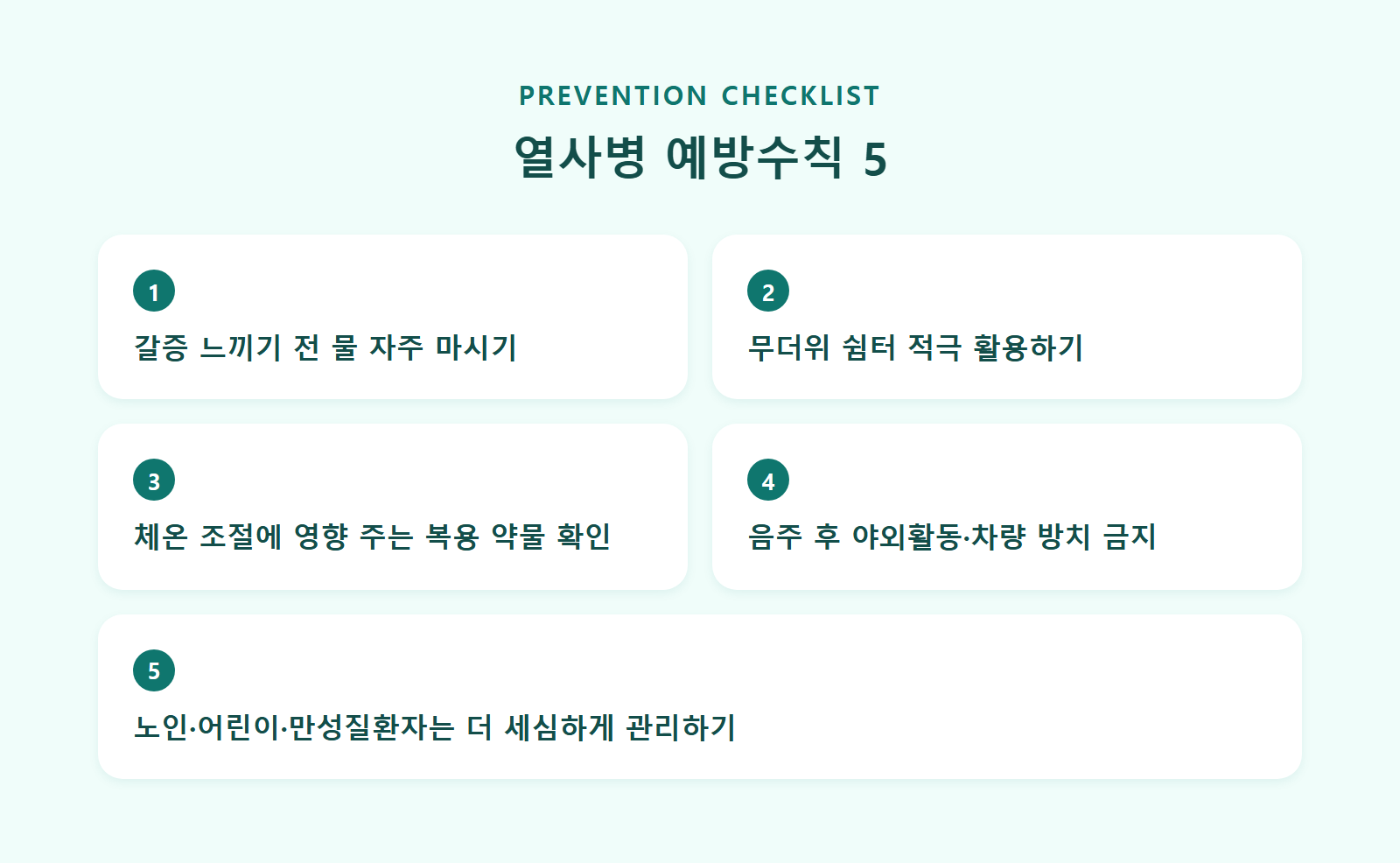폭염 속 온열질환 예방수칙을 정리한 인포그래픽