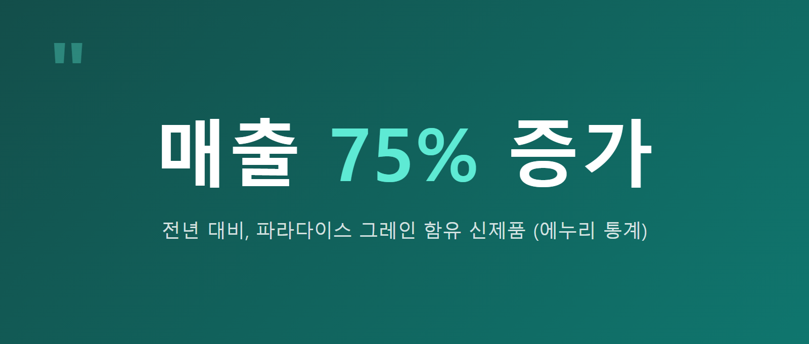 파라다이스 그레인 함유 제품 매출 전년 대비 75% 증가